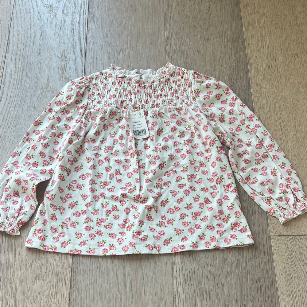 Mini Boden Kids Blouse with Pink Floral on Cream